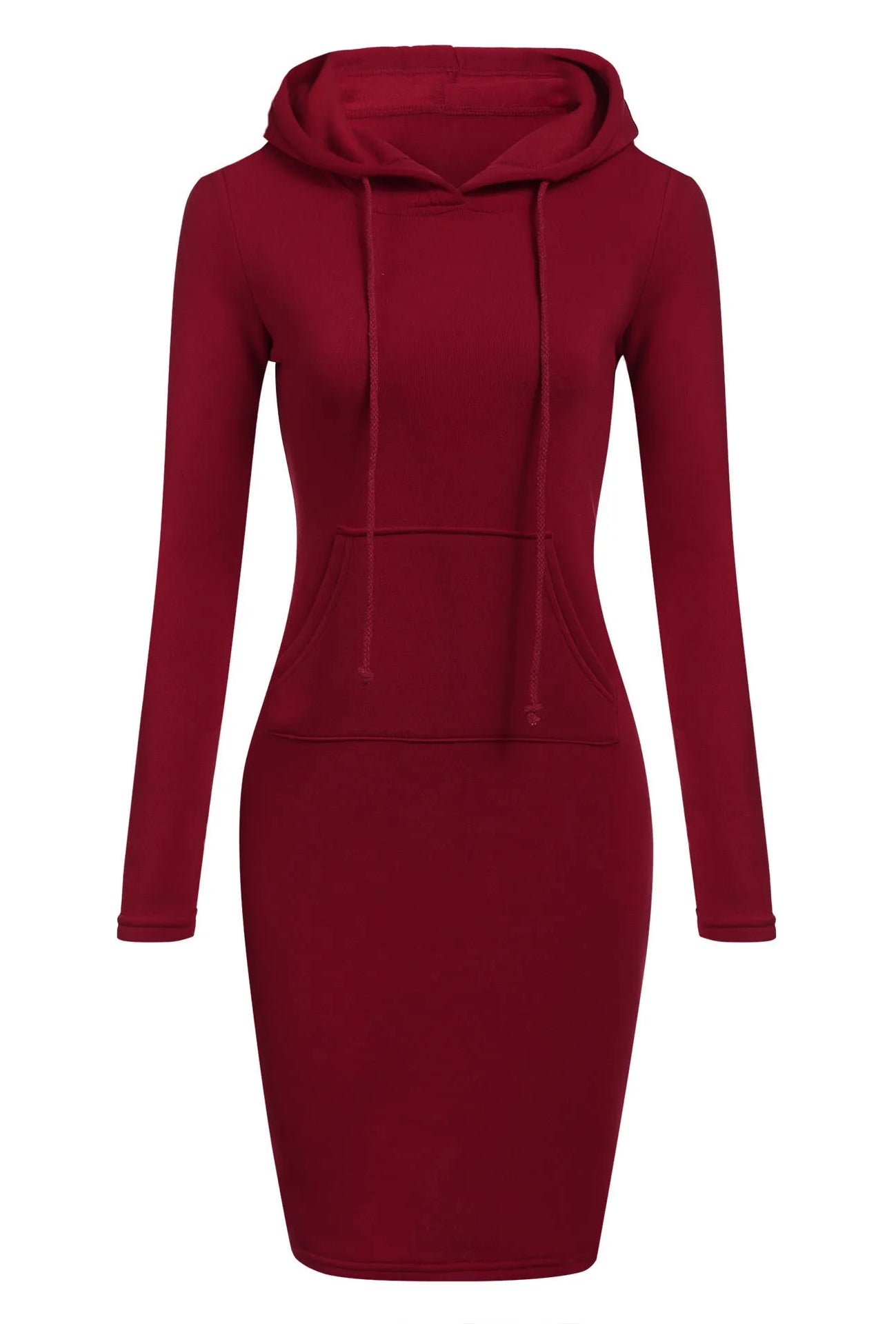 Ladies dress autumn women hooded dresses hoodie sweatshirt with long sleeves, fitted red design, casual wear for women.