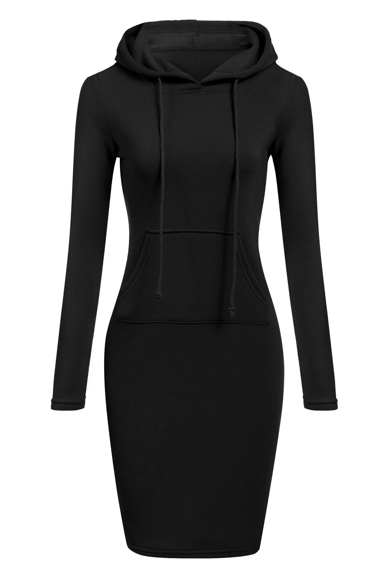 Ladies dress autumn women hooded dress hoodie sweatshirt in black, long sleeve, fitted style, casual wear, soft fabric.