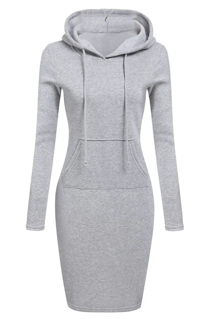 Ladies Dress Autumn Women Hooded Dresses Hoodies Women Sweatshirts Women Hoodies Dress Tops in light gray fabric
