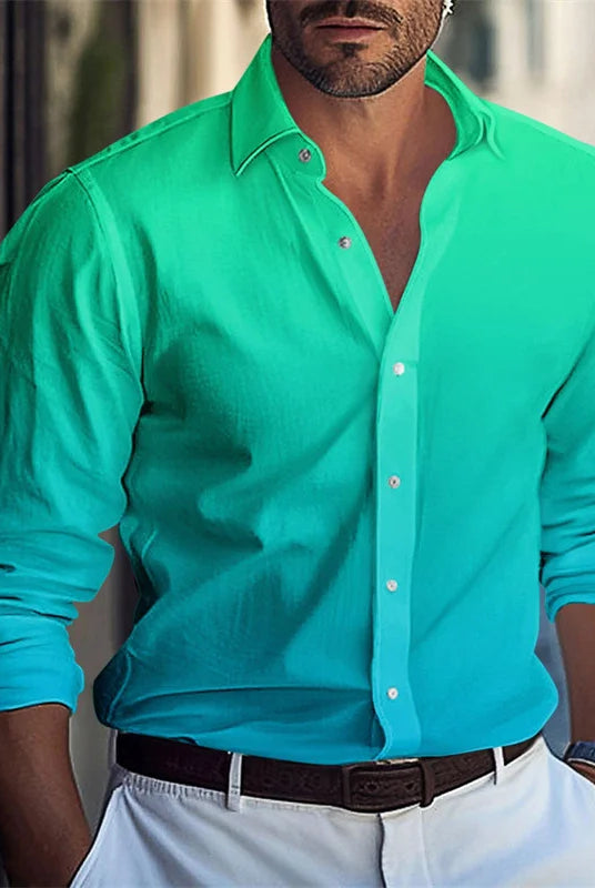 Men's casual shirt series in green gradient, soft fabric, suitable for autumn and winter, sizes S-5XL