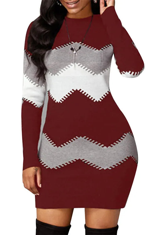Women elegant patchwork long sleeve warm dress 2022 autumn winter rib knit sweater dress with turtleneck, casual mini dress