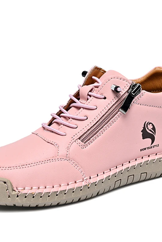 Women Casual Shoes Non-Slip Wear-Resistant Outdoor Tenis with Leather Breathable Lightweight Sneakers in Pink