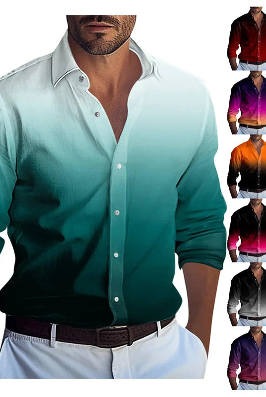 Men's casual shirt series in gradient colors including red, white, black, and other shades, made of soft comfortable fabric for autumn and winter, sizes S-5XL