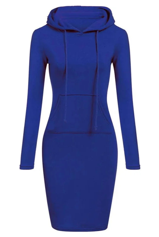 Ladies Dress Autumn Women Hooded Dress Hoodies Women Sweatshirts in vibrant blue, made of soft fabric, suitable for casual