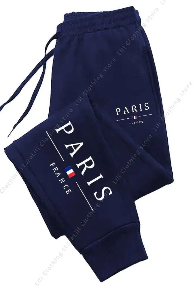 2025 New Hot Sale PARIS Jogger Pants for Women's Trousers in navy blue with high-quality fleece, casual sports style
