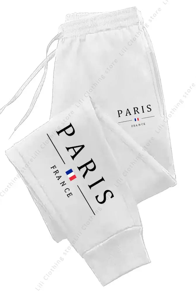 2025 New Hot Sale PARIS Jogger Pants for Women's Trousers made of fleece, white casual sports sweatpants with black text and