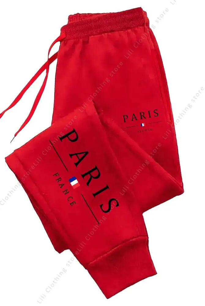 2025 New Hot Sale PARIS Jogger Pants for Women's high-quality fleece casual sports sweatpants in red with black text and