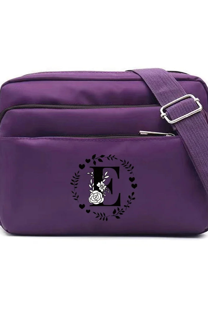 Purple One Shoulder Crossbody Bag with large capacity, floral Garland Letter Series print, made of durable material for