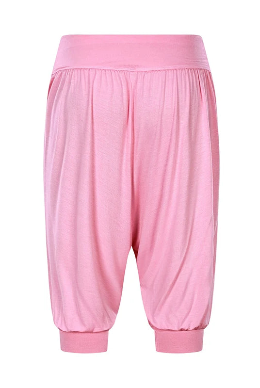 Summer Women Capri Pants Elastic Casual Loose High Waist Bloomers Joggers Sports Fitness Yoga Sweatpants Trousers in pink