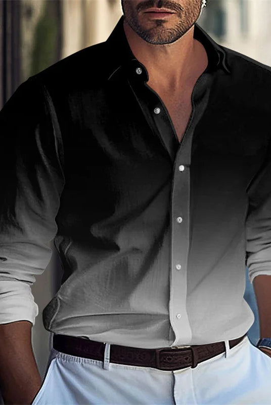 Men's casual shirt series in red, white, and black gradient design, made of soft comfortable fabric, suitable for autumn and winter, available in sizes S-5XL.