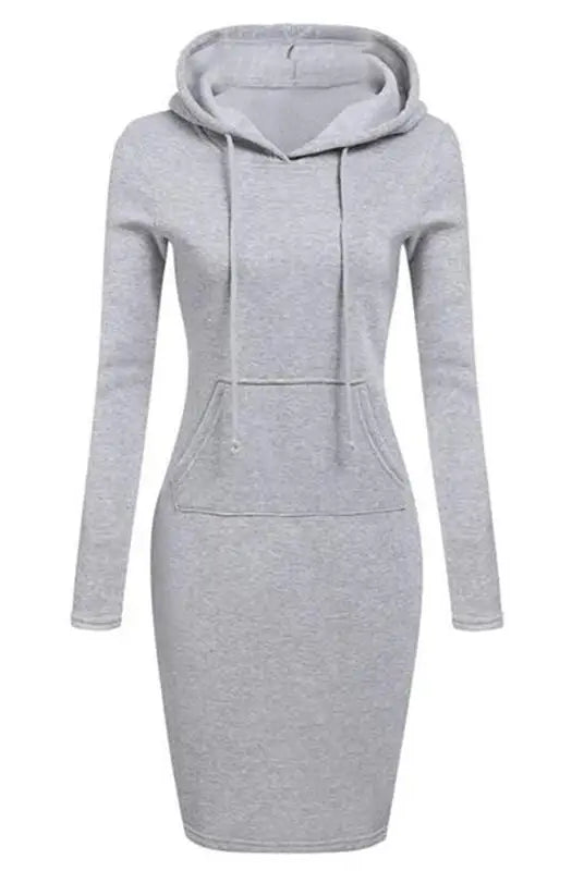 Ladies Dress Autumn Women Hooded Dresses Hoodies Women Sweatshirts Women Hoodies Dress Tops in light gray, casual