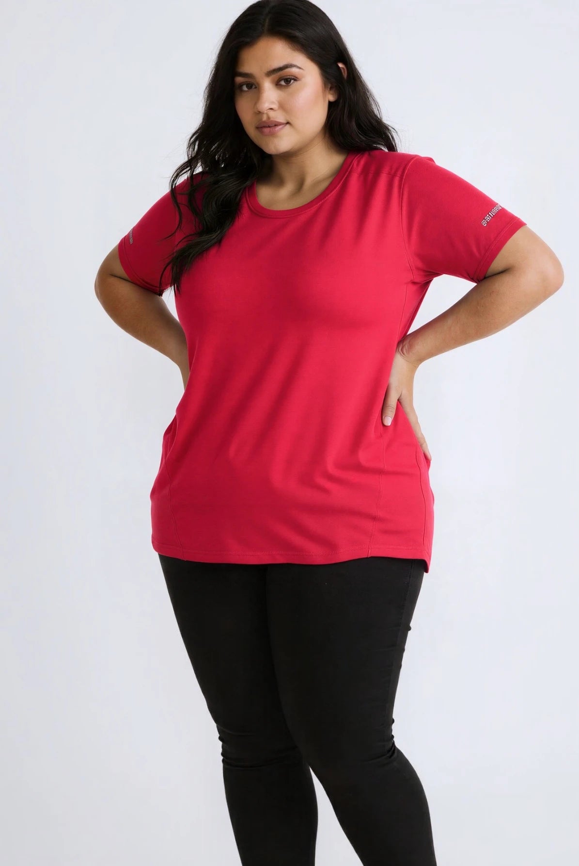 Plus size Women's 1XL-7XL red short-sleeved T-shirt with round neck, casual summer top, lightweight fabric, for active wear
