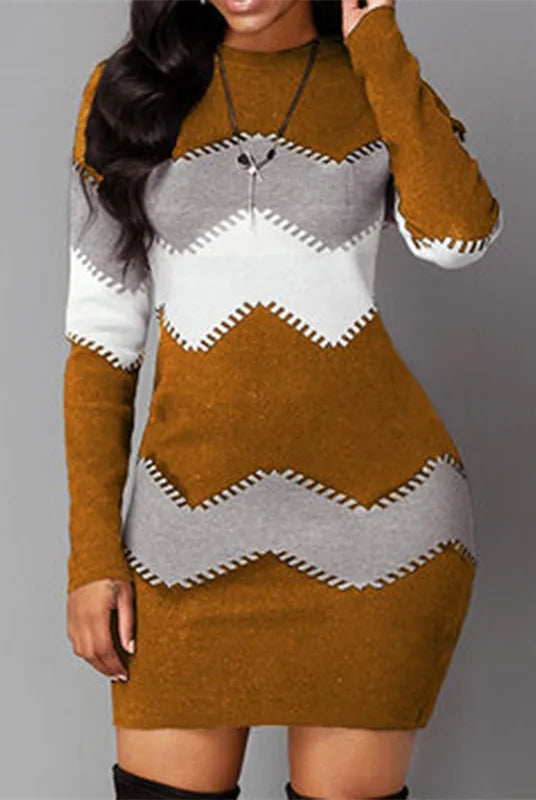 Women Women Elegant Patchwork Long Sleeve Warm Dress 2022 Autumn Winter Rib Knit Sweater Dress Casual Turtleneck Pullover