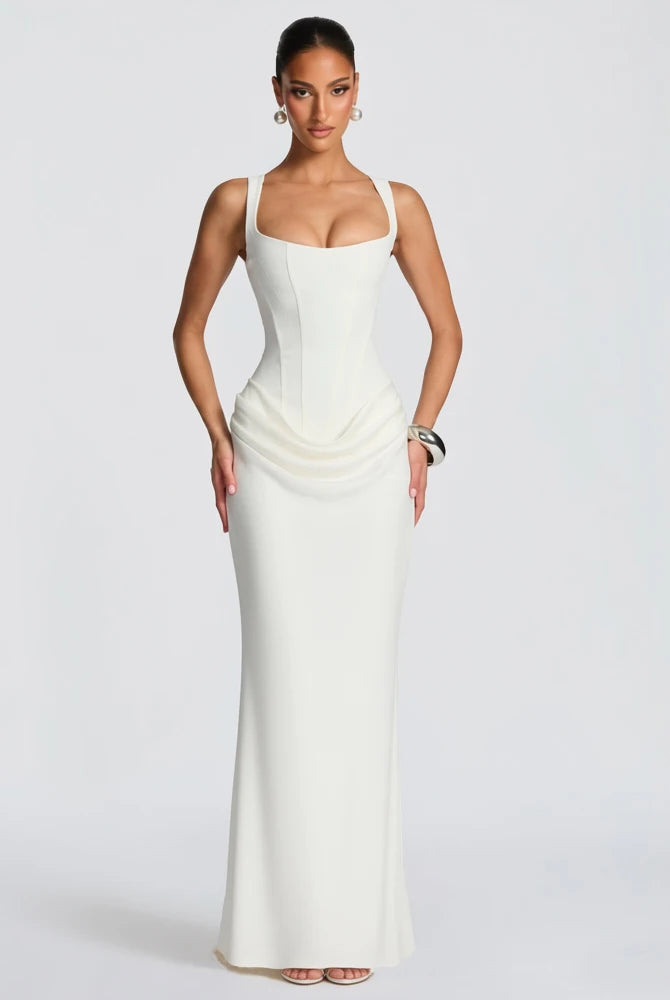 Mingmingxi White Sexy Corset Maxi Dress for women, long black dinner ball gown with elegant design, suitable for evening