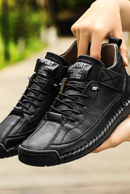New Fashion Sneakers Handmade Leather Women's Shoes Mid-Top casual flats slip-on loafers for women, black leather