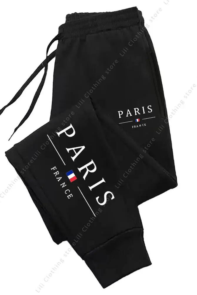 2025 New Hot Sale PARIS Jogger Pants for Women's Trousers, black fleece casual sports sweatpants with white PARIS and French