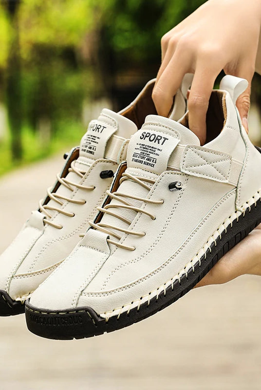 New Fashion Sneakers Handmade Leather Women's Shoes mid-top casual flats slip-on loafers, white color, suitable for everyday