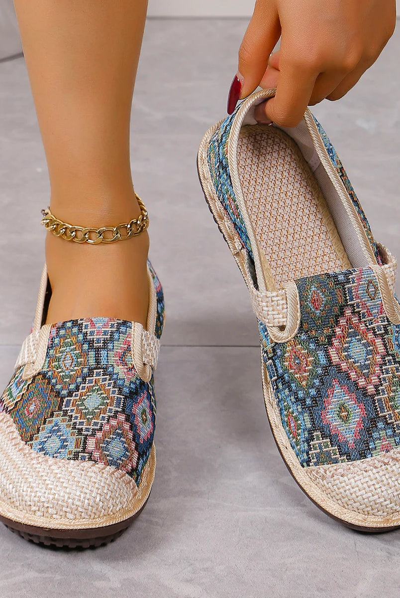 Super light women's casual sports shoes with colorful ethnic-style woven fabric, soft soles, anti-slip design, and free