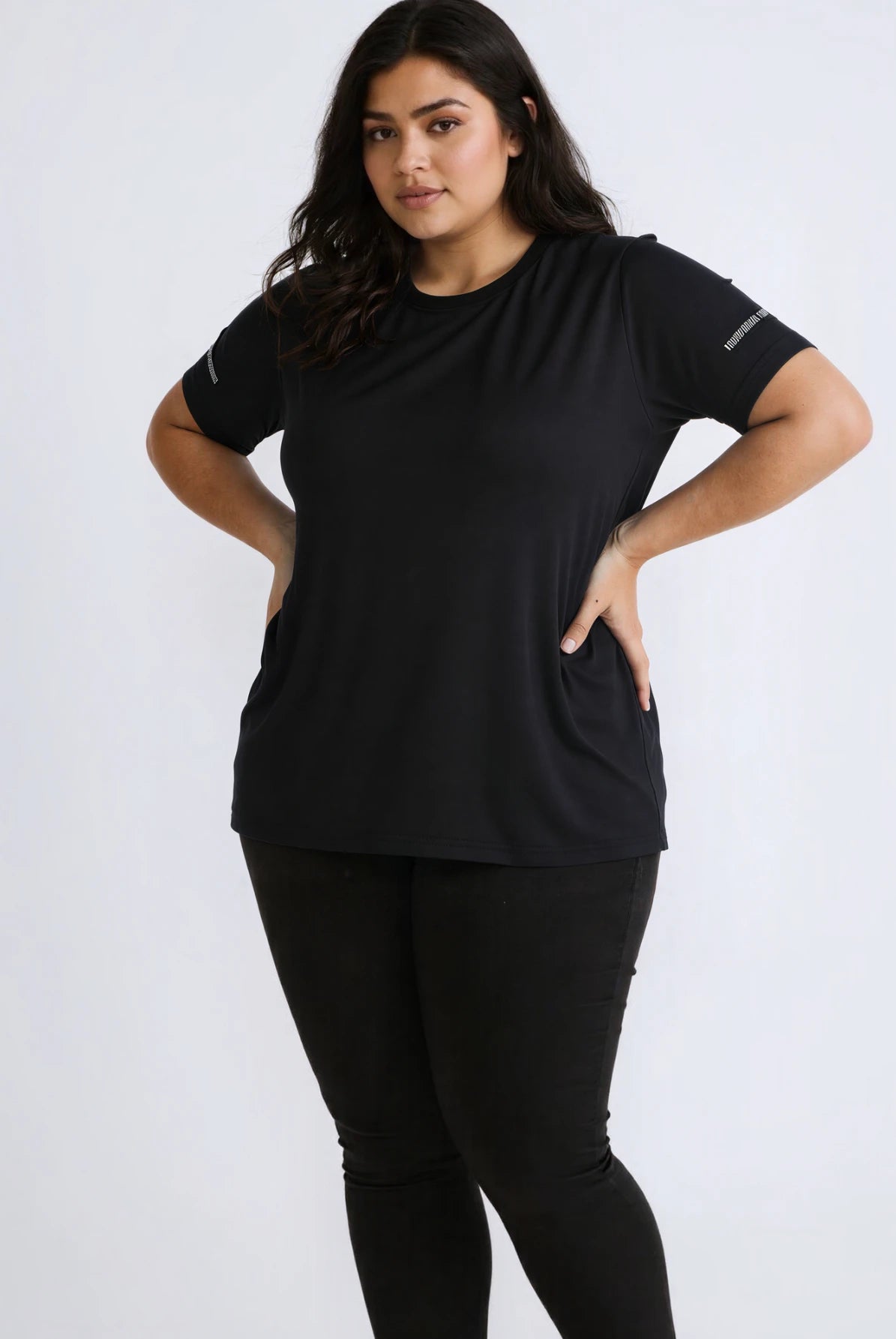 Plus size women's black 1XL-7XL T-shirt with round neckline, short sleeves, casual summer top, lightweight fabric, solid