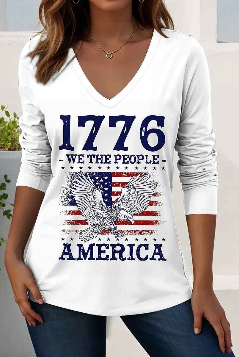 Vintage US Flag 250th anniversary Women's long sleeve polyester T-shirt with 3D print, featuring an eagle and patriotic