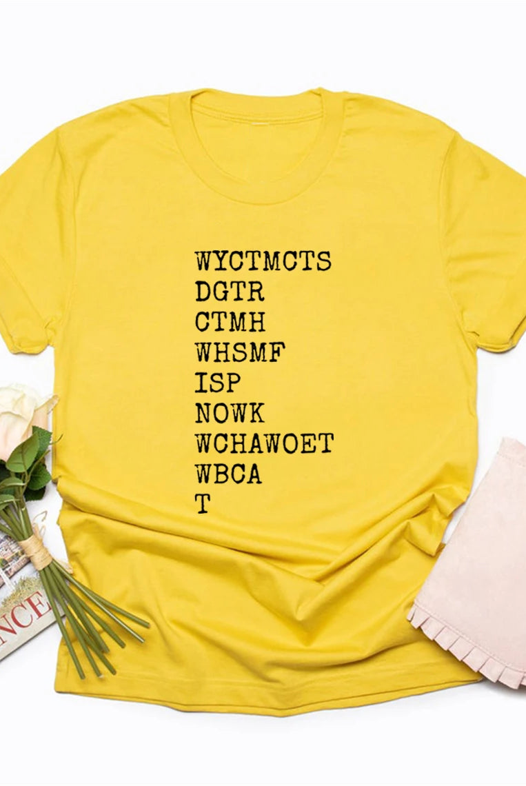 Will You Come To My Cottage This Summer Quote T-Shirt in bright yellow with black text, unisex short sleeve vintage casual