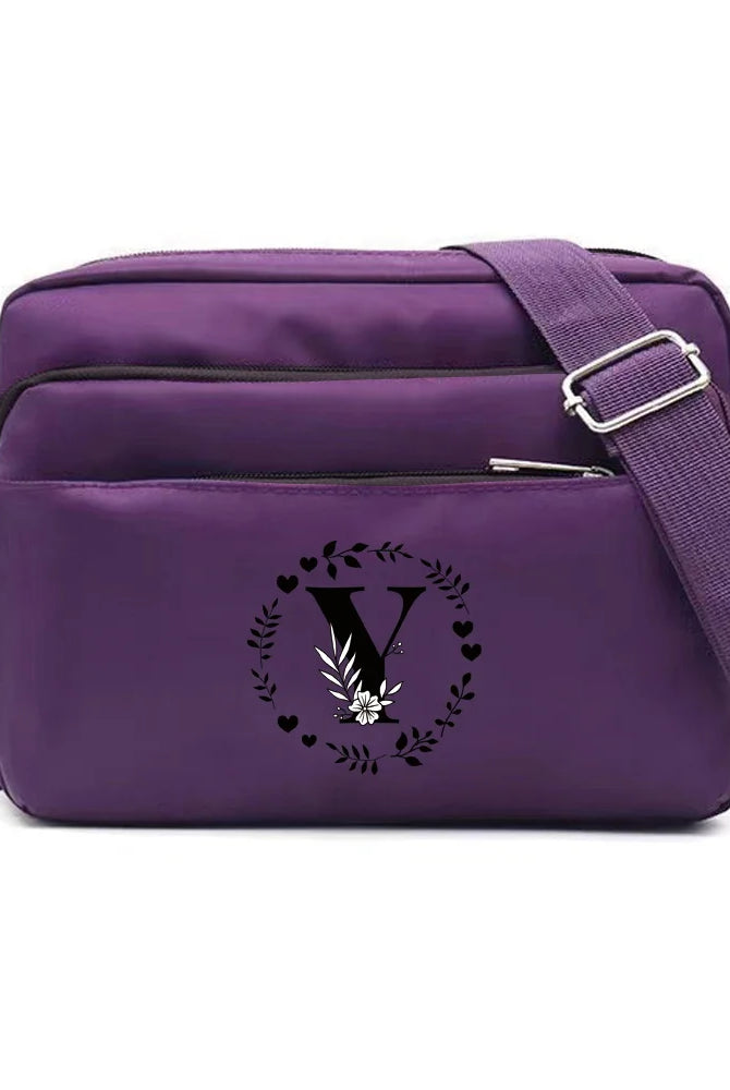 Purple One Shoulder Crossbody Bag with Garland Letter Series print, large capacity storage, made of durable fabric for
