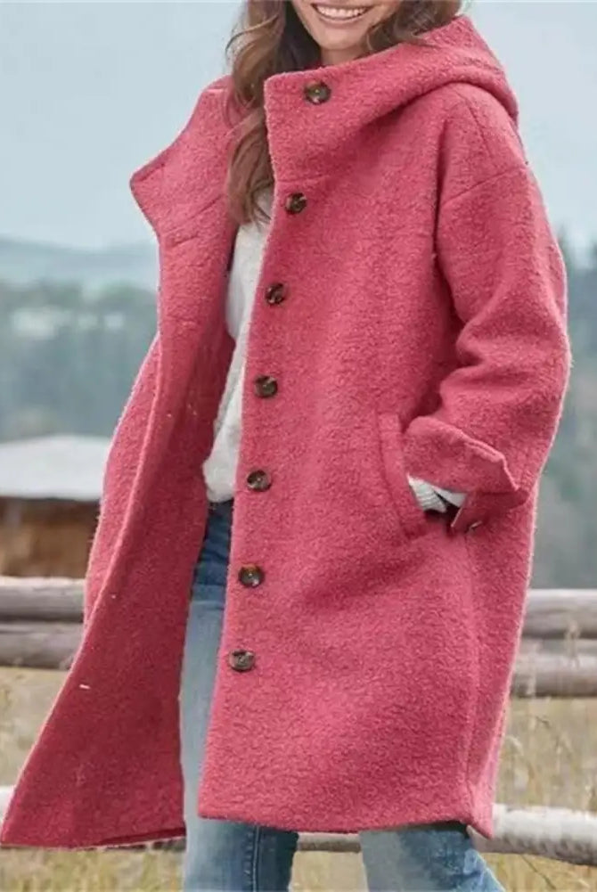 Stylish women windbreaker jacket with hood, long sleeves, pink textured fabric, pockets, and windproof design for fall and
