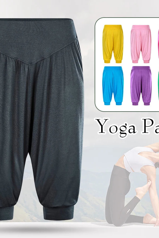 Summer Women Capri Pants Elastic Casual Loose High Waist Bloomers Joggers for Yoga, Fitness, Sports in black and multiple