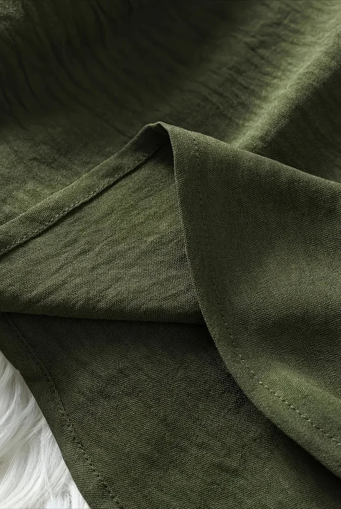 Plus Size 2025 New Casual Tops Women's Loose Long Sleeve Stand Collar T-shirts in olive green polyester fabric, showing