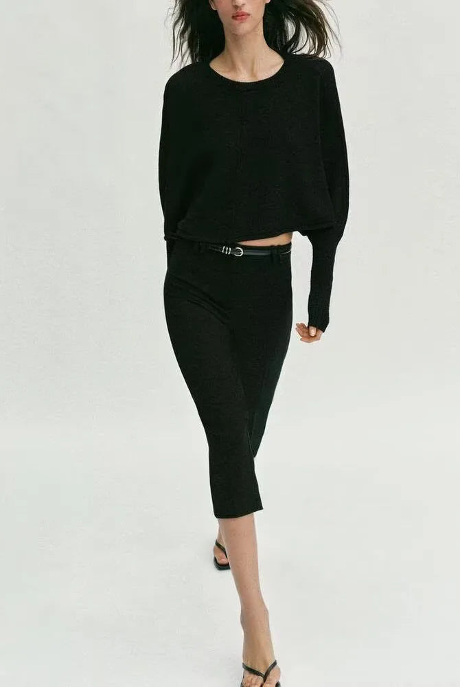 Spring New Arrival Women's Casual Pure Color Capri Pants with Belt, black lightweight fabric, versatile leisure trousers