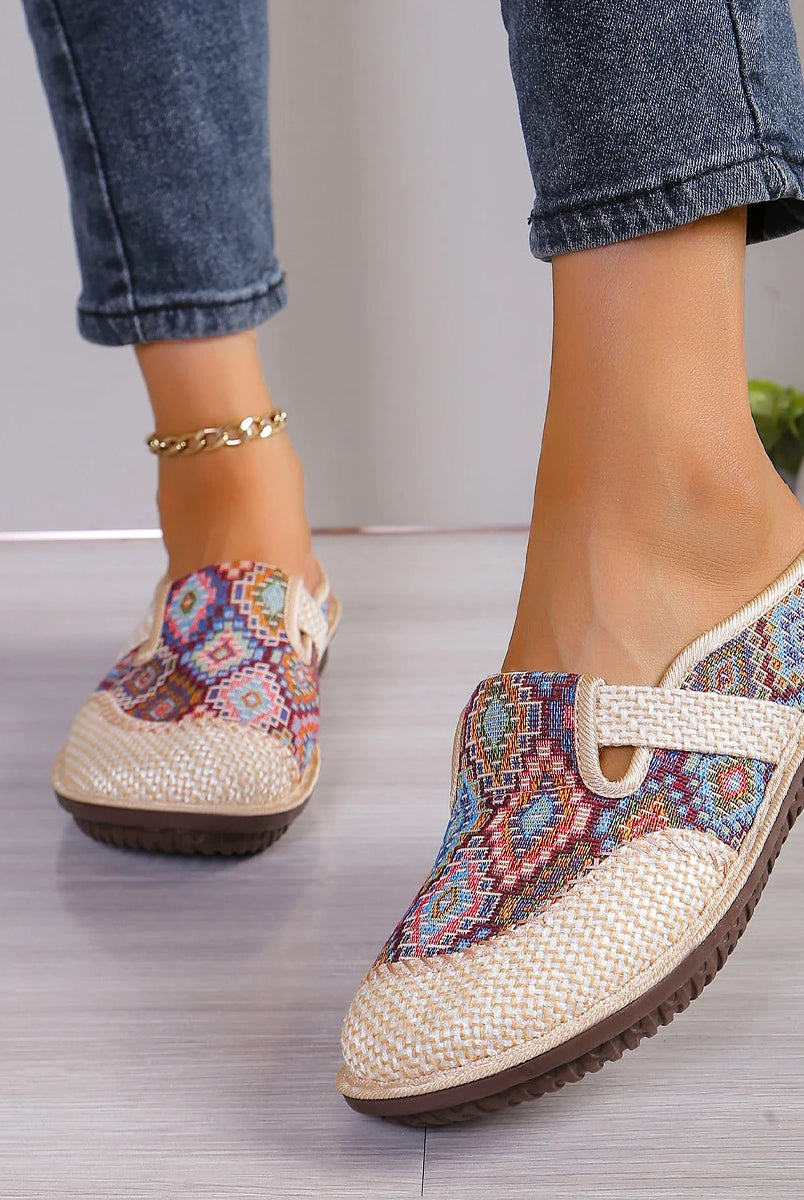 Super light women's casual sports shoes with colorful ethnic-style woven fabric, soft sole, anti-slip, and free shipping.
