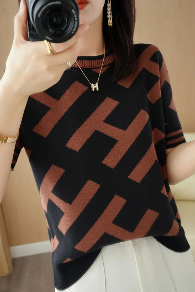 Women's summer knitwear short-sleeved T-shirt from the 100% Cotton Short-Sleeved T-Shirt Women's Summer Knitwear Fashion New