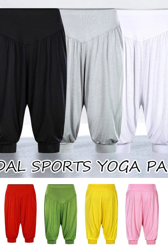 Summer Women Capri Pants Elastic Casual Loose High Waist Bloomers Joggers Sports Fitness Yoga Sweatpants Trousers in black