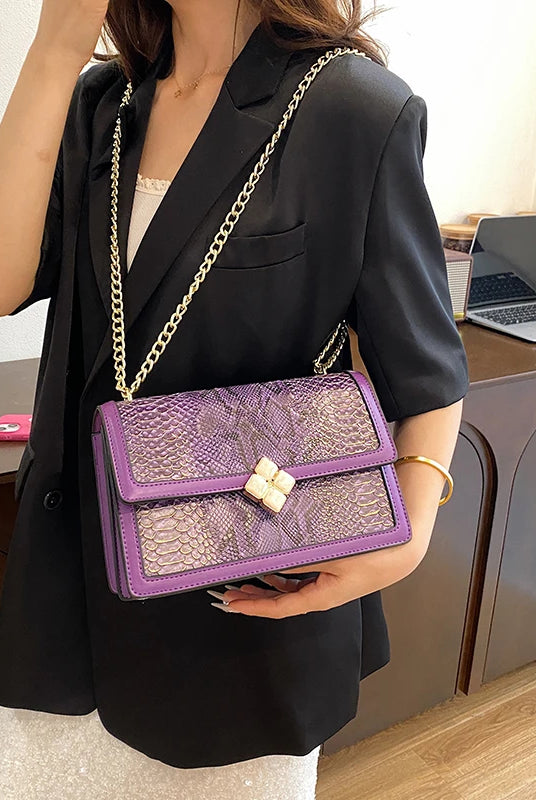 Luxury Purple Women's Single Shoulder Bag Pu Leather Ladies Bag Femme Designer Handbag Purse Flap Messenger Bag Brand Sac A Main