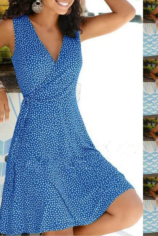 Dresses for Women 2025 Casual Plus Size floral wrap V neck midi dress with cap sleeves in blue, green, gray, and black