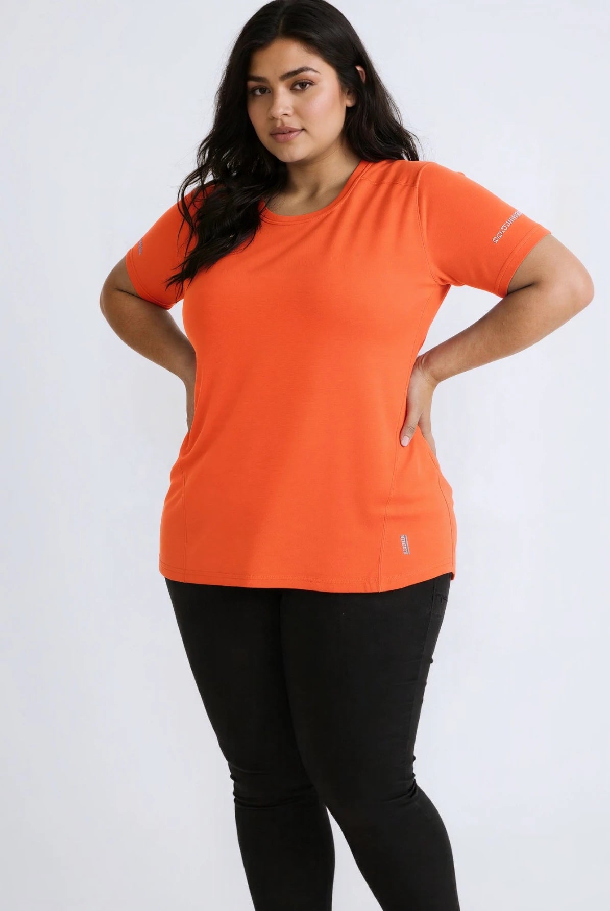 Plus size Women's 1XL-7XL orange sports T-shirt with short sleeves, round neck, solid color, casual summer top, made of