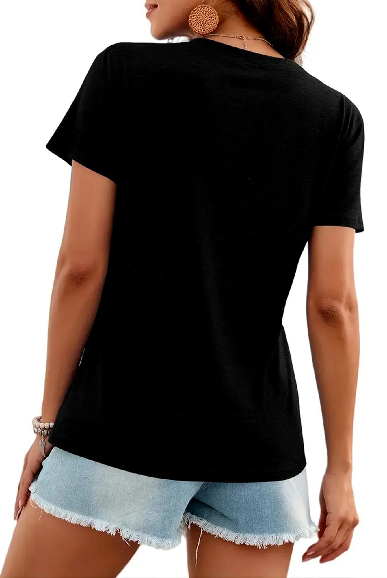 I Tried To Be Normal Once Women's Tee in black with humorous graphic, paired with light blue frayed denim shorts and