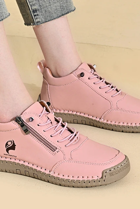 Women Casual Shoes Non-Slip Wear-Resistant Outdoor Tenis WOMen Hiking Shoes Leather Breathable Lightweight Sneakers in pink