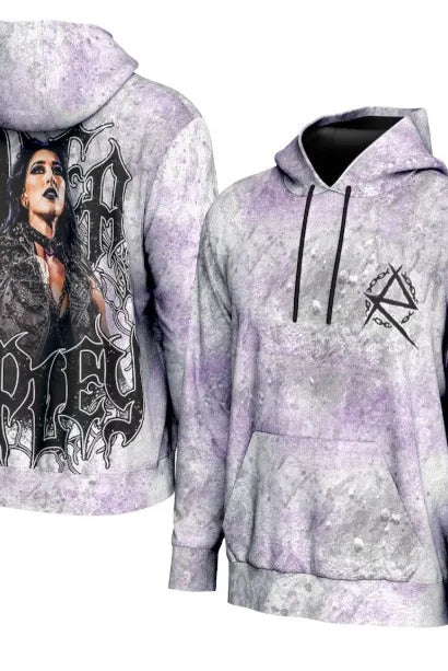 Rhea Ripley Hoodie Merch for Women and Men with purple tie-dye pattern, featuring graphic and logo designs, suitable for streetwear and sportswear.