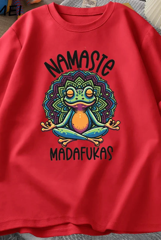 Funny Yoga T Shirt Frog Self Care T-Shirt with colorful frog and mandala design, cotton short sleeve, positive cottagecore