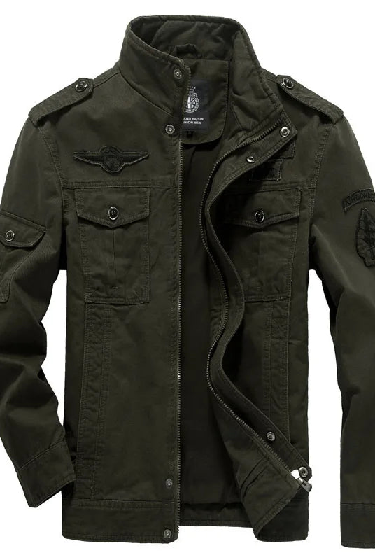 2023 Spring Autumn Men Casual Cargo Cotton Jackets Coats with embroidery, tactical military style, olive green, plus size