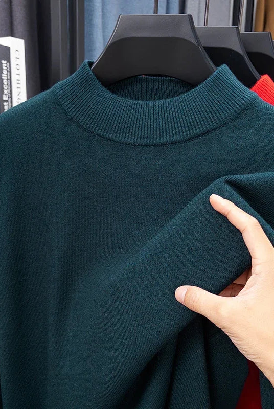 Half Turtleneck Knitwear Sweater for men in dark teal, made of soft knit fabric, suitable for autumn and winter casual wear.