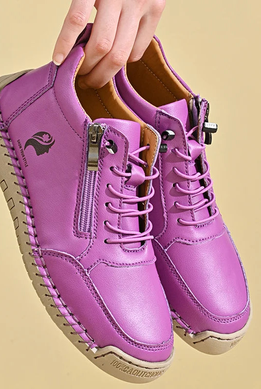 Women casual shoes non-slip wear-resistant outdoor Tenis WOMen hiking shoes leather breathable lightweight sneakers in pink.