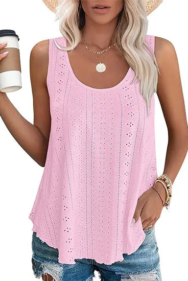 Solid color pink sleeveless oversized T-shirt for women, casual summer tank top with breathable lightweight fabric, part of