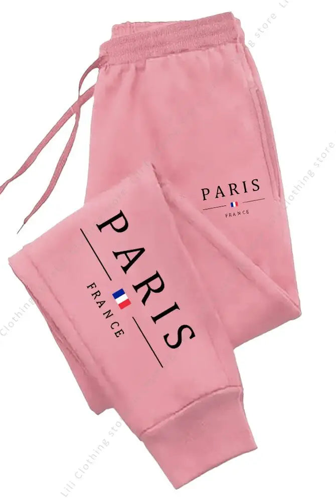 2025 New Hot Sale PARIS Jogger Pants for Women's high-quality fleece casual sports sweatpants in pink with Paris and France