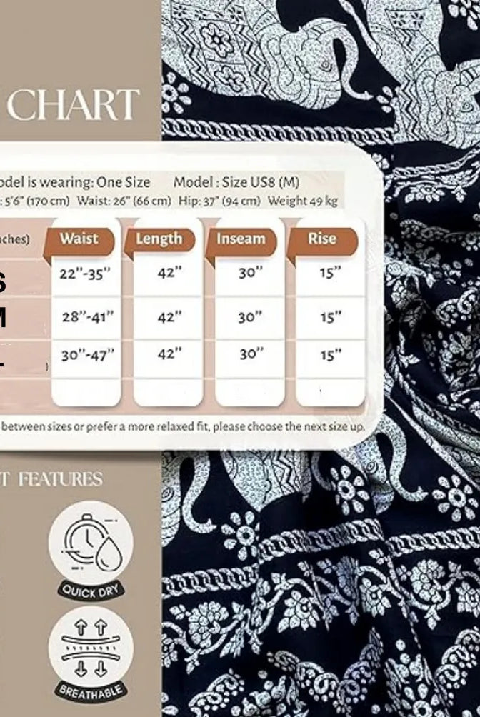 High-waisted wide-leg Capri pants for women in navy with white floral and elephant print, featuring pockets, made of