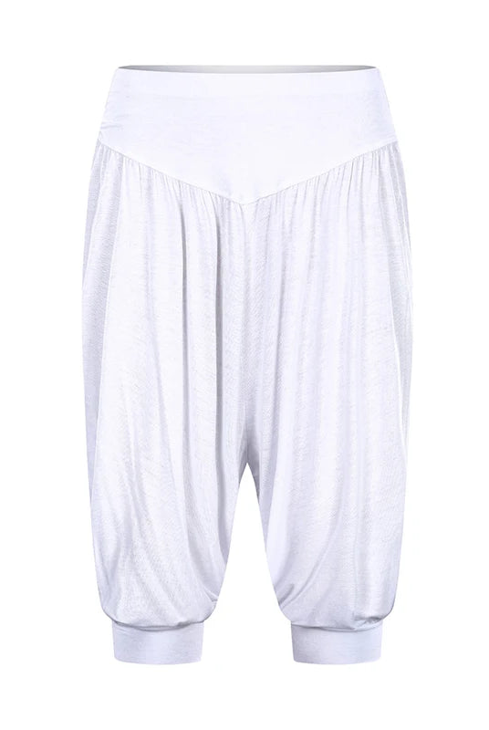 Summer women Capri pants elastic casual loose high waist bloomers joggers sports fitness yoga sweatpants trousers in white
