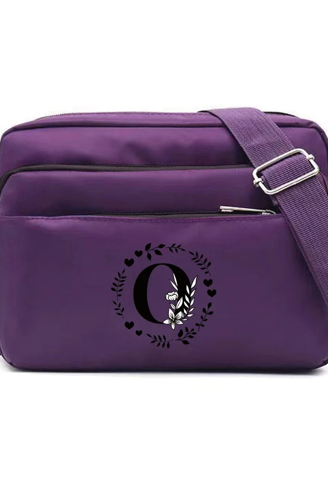 Purple One Shoulder Crossbody Bag with Garland Letter Series Print, large capacity, casual commuting storage, made of