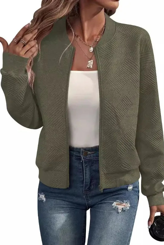 2025 Autumn and Winter new fashion women's sweaters coats plus size solid color zipper jacket casual top for women clothing, olive green, knit material.