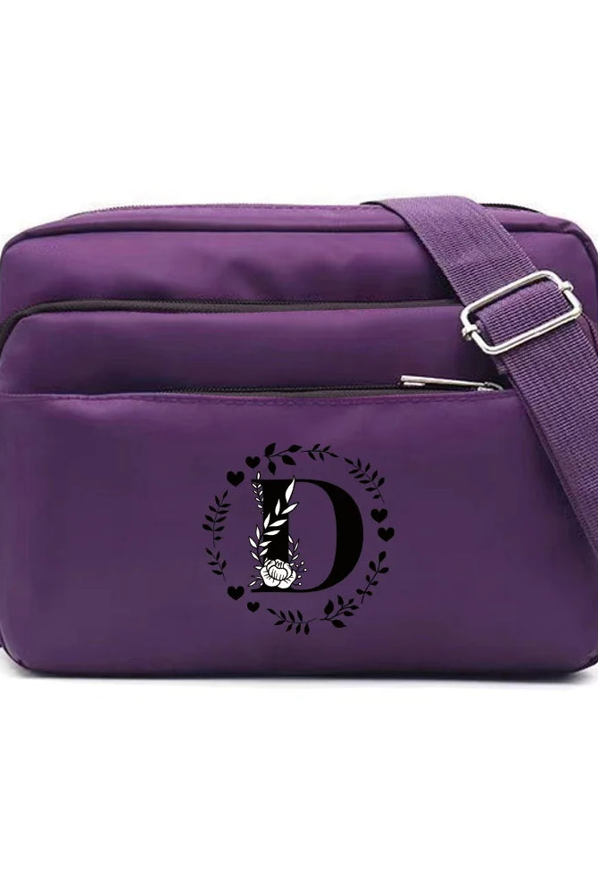 Purple One Shoulder Crossbody Bag with large capacity, Garland Letter Series print, made of durable fabric for commuting and